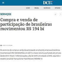 Compra e venda de participao de brasileiras movimentou R$ 194 bi